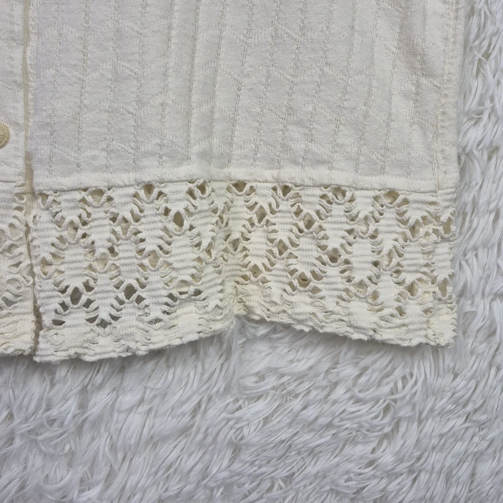 Vtg David Wayne Lace Hem‎ Short Sleeve Cardigan Cottagecore